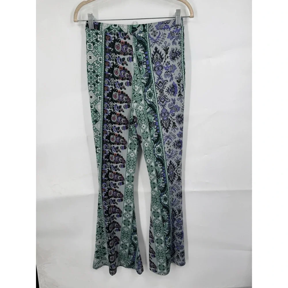 Free People Artsy‎ Retro Flare Pull On Legging Women S Green Floral Paisley Boho